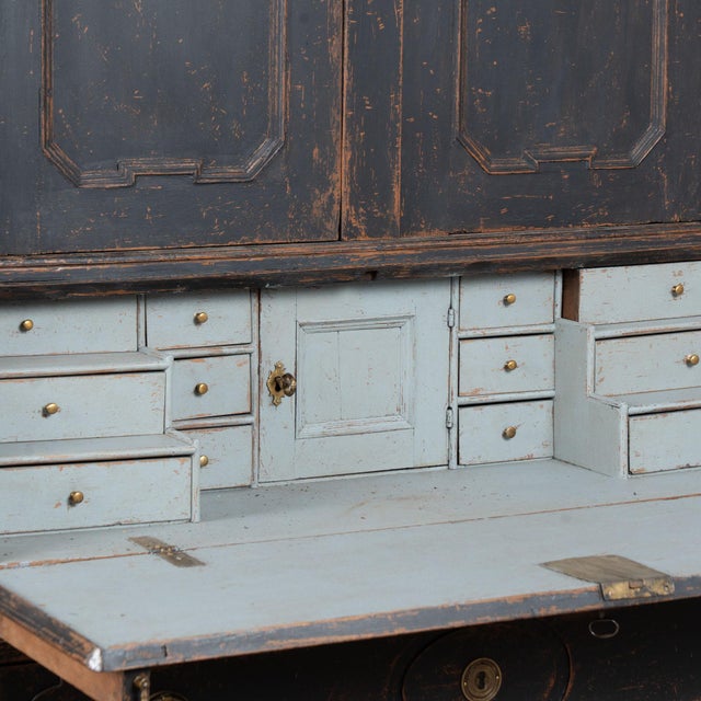 Wood Early 19th Century Danish Black Painted Oak Baroque Secretary For Sale - Image 7 of 11