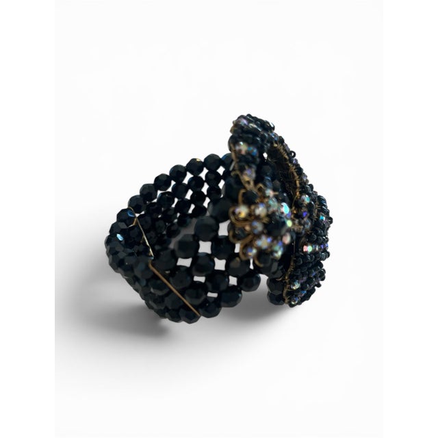 1940s Jet Beaded Memory Wire Haskell Style Bracelet For Sale - Image 4 of 5