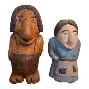 1970s Norwegian Style Man and Woman Handcarved Figures - Set of 2