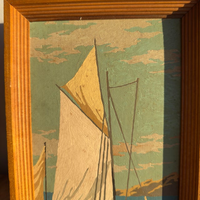 Mid 20th Century Vintage Paint by Number Ocean Scene Framed Artwork- A Pair For Sale - Image 5 of 7