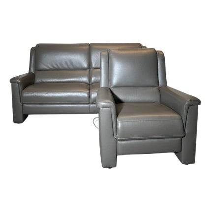 Modern Leather Sofa and Lounge Chair, Set of 2 For Sale