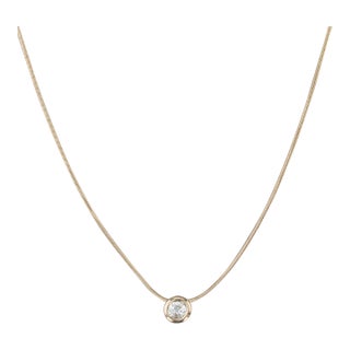 0.25ct Diamond Solitaire Pendant Necklace 14k Yellow Gold 18" Snake Chain For Sale