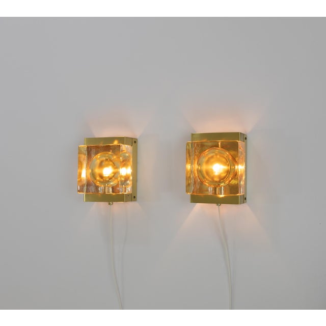 Gold Maritim Glass and Brass Wall Lamps by Vitrika, 1970s, Set of 2 For Sale - Image 9 of 9