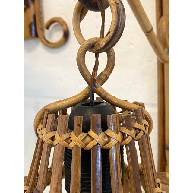 Wood Rattan and Bamboo Wall Lamps, 1970s, Set of 2 For Sale - Image 7 of 14