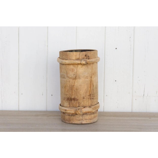 Tan Tall Rustic Wood & Bamboo Vase For Sale - Image 8 of 8