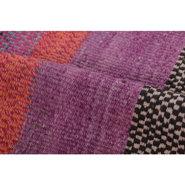 Vintage Frazada Square Kilim in Vibrant Polychrome Striped Pattern - Rug & Kilim For Sale In New York - Image 6 of 7