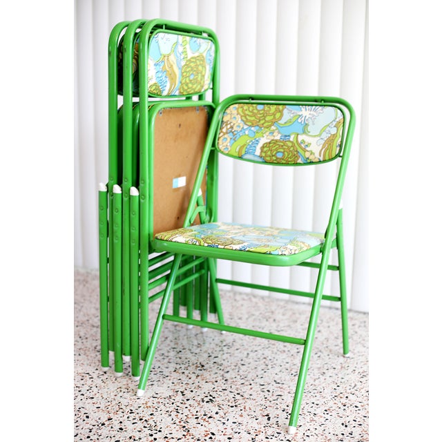 Vintage Samsonite Green Floral Print Folding Chairs Set of 4 Chairish