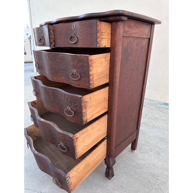 Antique Tiger Oak Chest on Casters For Sale In Los Angeles - Image 6 of 6