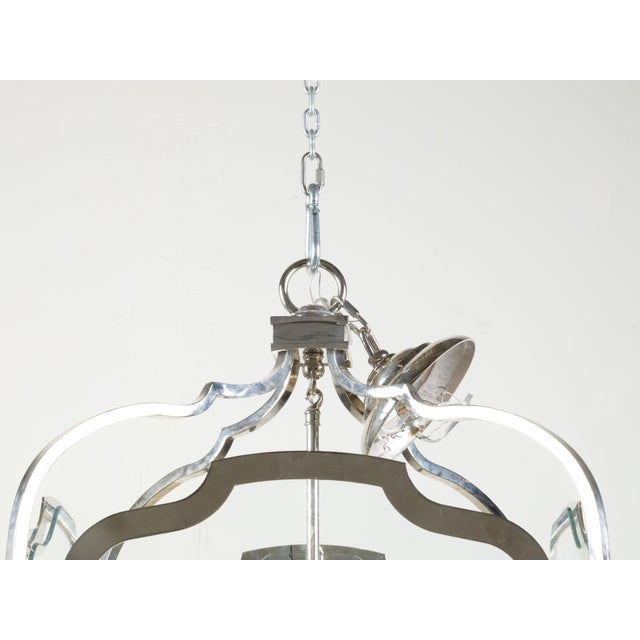 Mid-Century Modern Mid 20th Century French Nickel Lantern with Six Scrolling Arms and Glass Panels For Sale - Image 3 of 9