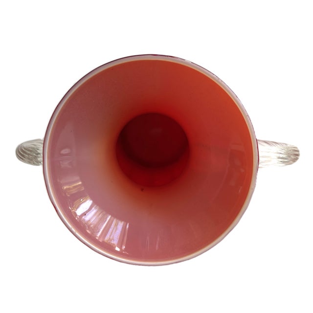 1970s Mid-Century Italian Red Glass Vase with Sculptural Clear Handles, 1970s For Sale - Image 5 of 10