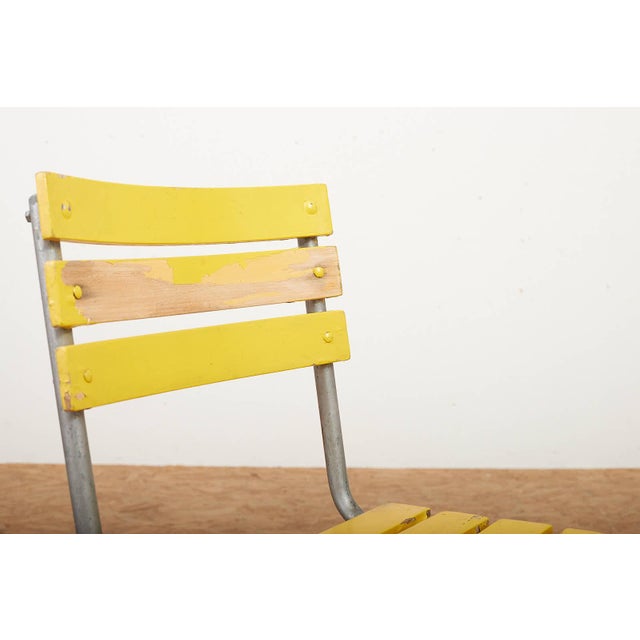 Wood Stackable Yellow Model 1023 Garden Chair Set in Galvanized Steel Tubing and Wooden Slats by Embru, 1934, Set of 2 For Sale - Image 7 of 14