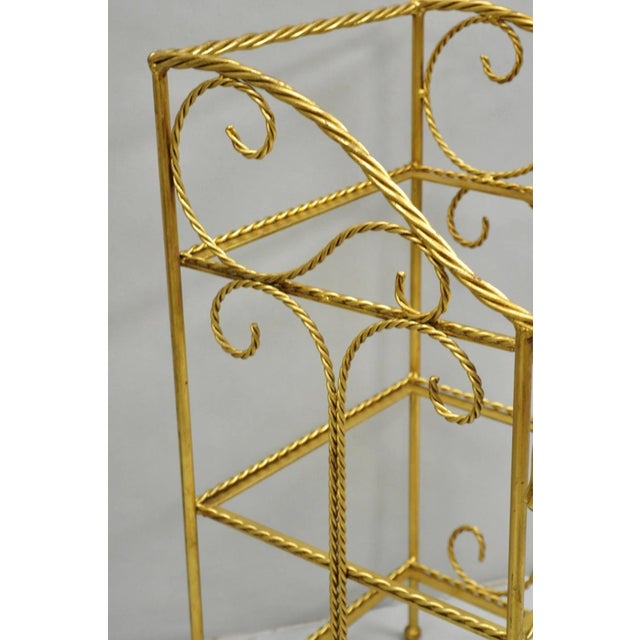 Mid 20th Century Italian Hollywood Regency Gold Gilt Iron Tassel 3 Tier Etagere Towel Rack Stand For Sale - Image 4 of 12