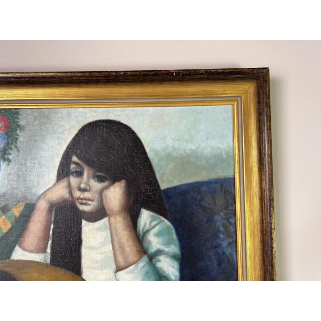 1960's Abati Young Woman With Mandolin Oil Painting, Framed For Sale In Miami - Image 6 of 13