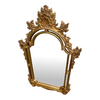 Antique French Rococo Revival Giltwood Mirror, Arched Crest, Late 19th Century For Sale