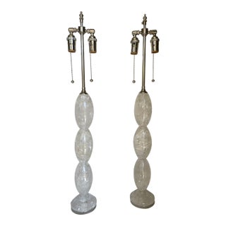 Hand Carved and Polished Solid Rock Crystal Stacked Lamps With Nickel Hardware - a Pair For Sale
