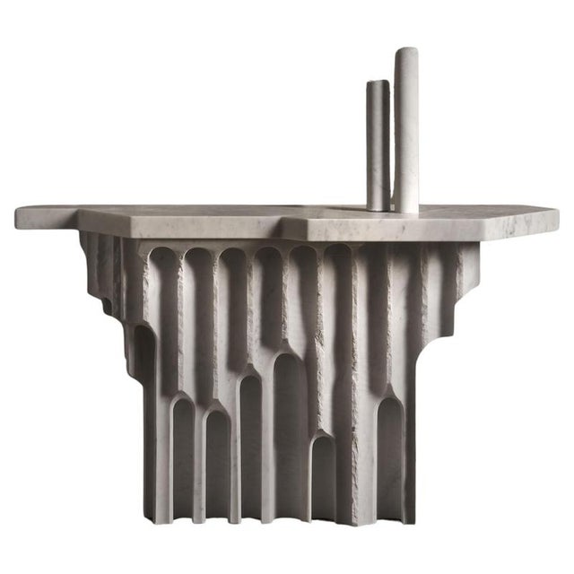 Gold Emersa Console Table in Bianco Carrara Marble by Bufalini Marmi For Sale - Image 8 of 8