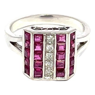 14k White Gold Ruby and Diamond Ring, Size 6 For Sale