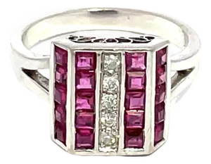 14k White Gold Ruby and Diamond Ring, Size 6