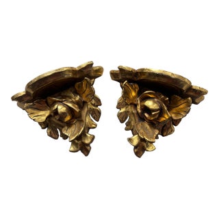 Italian Giltwood Floral Wall Brackets, a Pair For Sale
