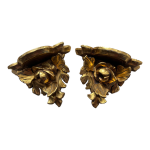 Italian Giltwood Floral Wall Brackets, a Pair