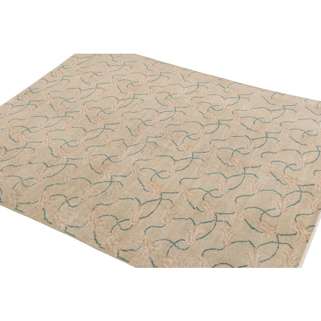 Rug & Kilim Vintage Zeki Müren Rug in Beige With Pink & Blue Floral Pattern From Rug & Kilim For Sale - Image 4 of 8