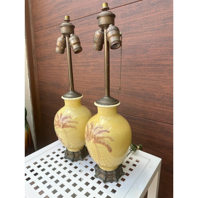 Antique Palm Beach Regency Palm Tree Table Lamps, Pair For Sale - Image 4 of 7