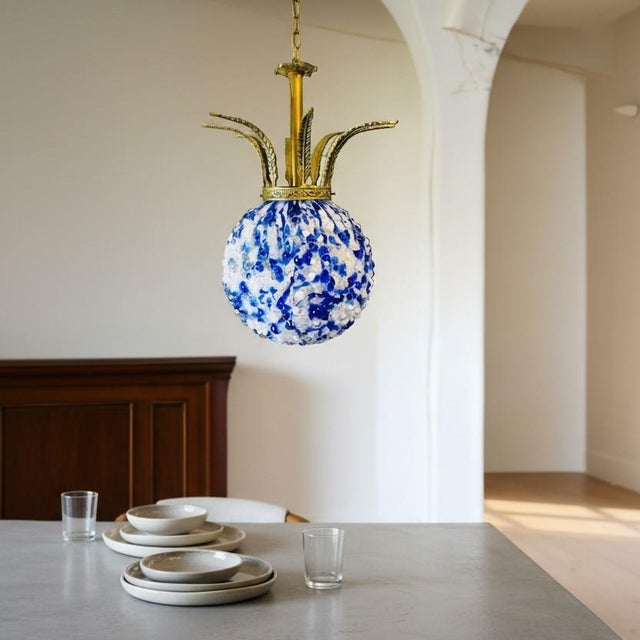 Large Portuguese Regency Style Blue Glass Crowned Chandelier attributed to Marinha Grande, 1970s For Sale - Image 14 of 14