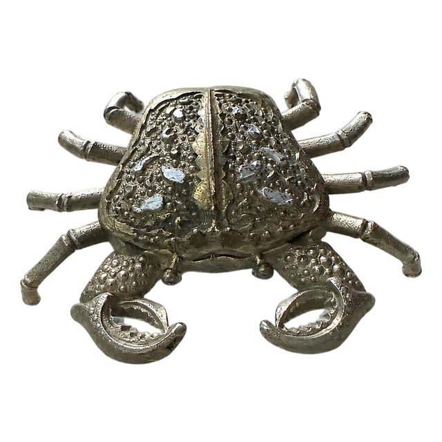 Hollywood Regency Silver Plated Brass Crustacean Crab Ashtray, 1980s For Sale