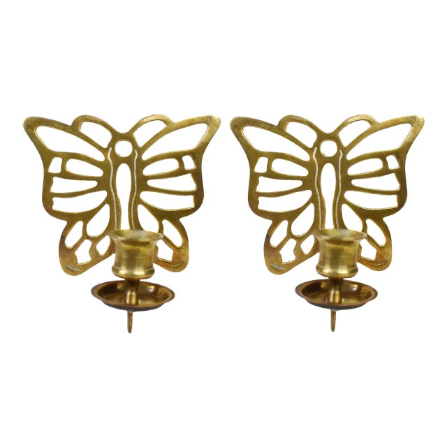 Vintage Brass Butterfly Wall Mounted Sconce Candlestick Candle Holders