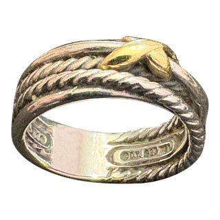 David Yurman Sterling Silver .925 & 18k Gold Crossover Band Sz. 7.25-7.5 For Sale