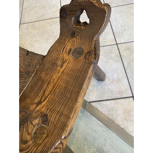 Vintage Brutalist Tripod Chair in Carved Wood, 1970s For Sale - Image 15 of 18