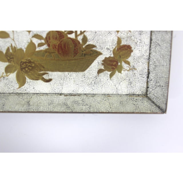 Antique Japanese Lacquered Wood Tray Square White and Gold Bird and Fruit For Sale - Image 6 of 8
