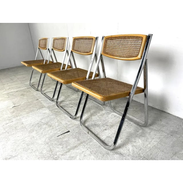 Mid-Century Modern Vintage Rattan Folding Chairs, 1970s, Set of 4 For Sale - Image 3 of 10