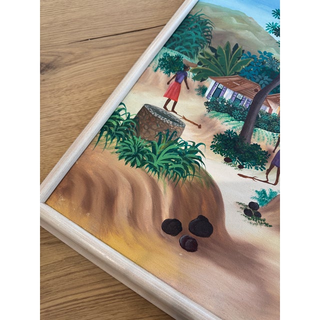 Wood Late 20th Century Signed Haitian Folk Art Painting For Sale - Image 7 of 12