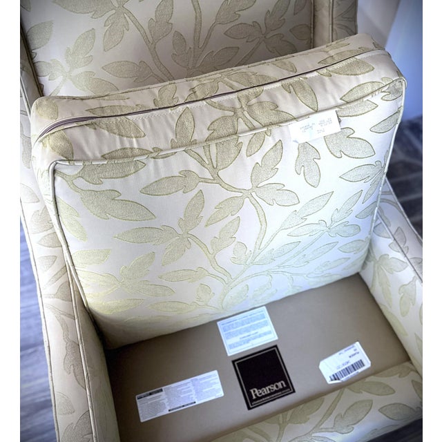 Light Green Custom Pair Pearson Wingback Jacquard Leaf Vine Transitional Chairs For Sale - Image 8 of 15