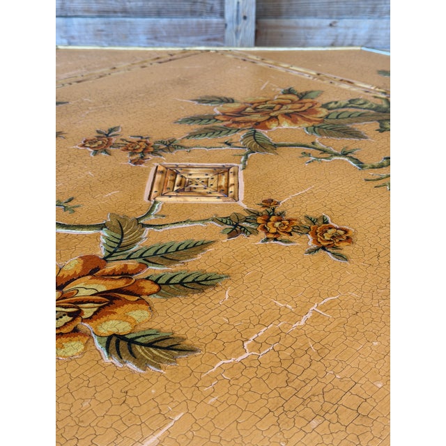 Vintage Coastal Tortoise Bamboo Octagonal Dining Table With Decoupage Floral Top For Sale - Image 4 of 12