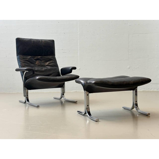 Animal Skin Set of DS-2030 Leather Chair with Ottoman by Hans Eichenberger for de Sede, 1970s For Sale - Image 7 of 16