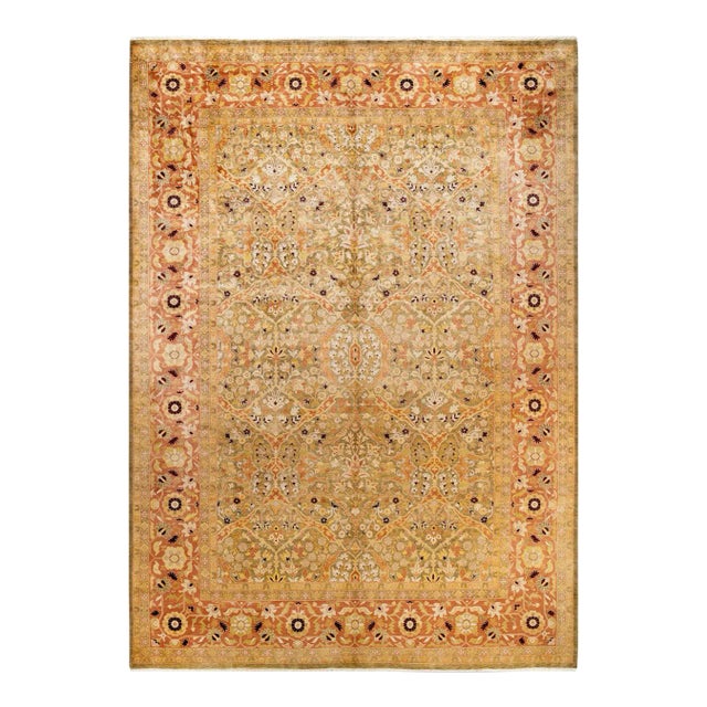 Eclectic, One-of-a-Kind Hand-Knotted Area Rug in Green, 10' 1" x 14' 4" For Sale