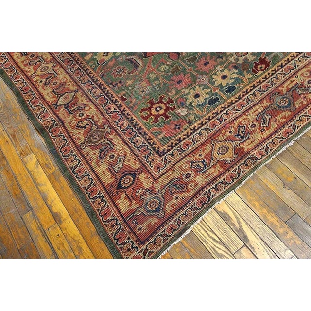 Beautiful Green-Celadon Ground Color With Geometric Pattern Antique Persian Sultanabad Rug For Sale - Image 4 of 6