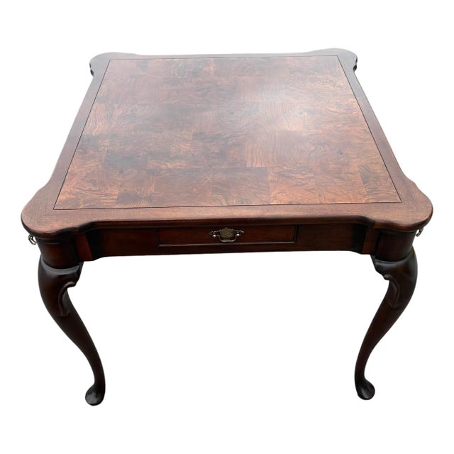 Hekman Burl Wood Gridded Game Table With Cup Holders For Sale