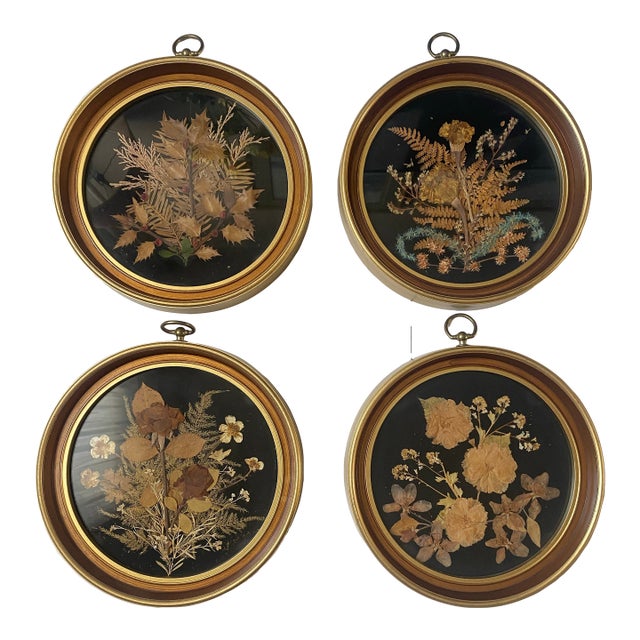Set of 4 Hand Crafted Framed Pressed Flower Art/Wall Decor For Sale