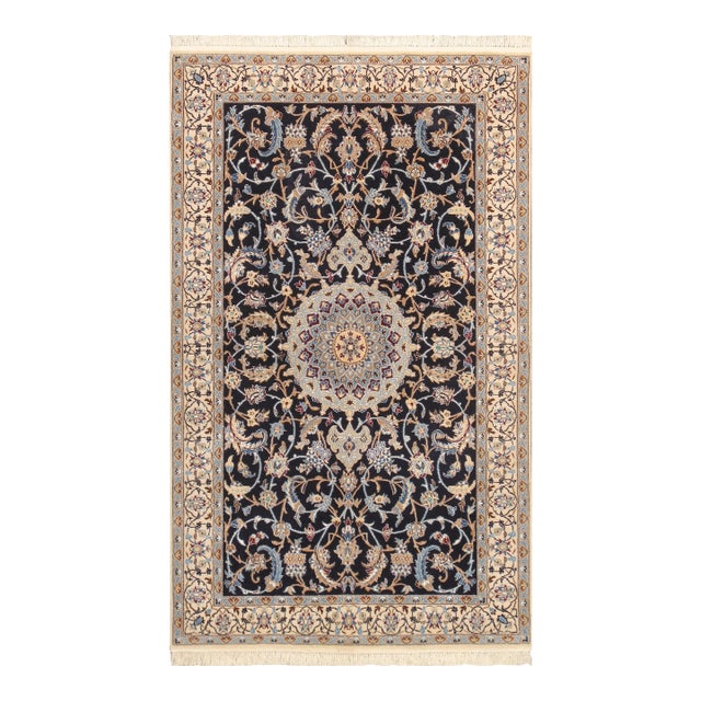 Pasargad Home Nain Navy Silk & Wool Area Rug, 3' 0'' X 4'11'' For Sale