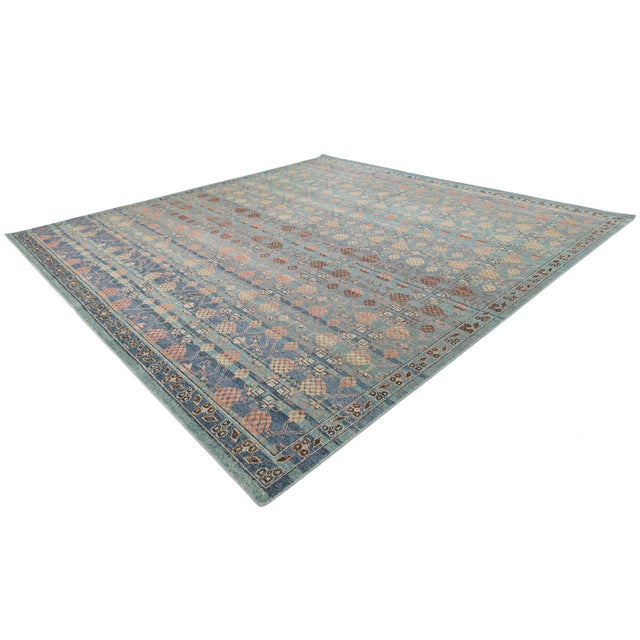 Modern Tabriz Style Wool Area Rug – Faded Teal, Terracotta & Ochre Traditional For Sale - Image 11 of 13