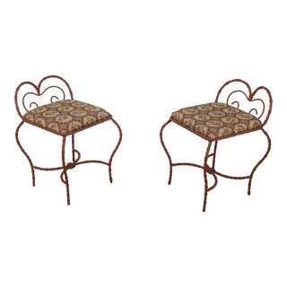 Pair Rope Twist Iron Benches W. Upholstered Seats For Sale