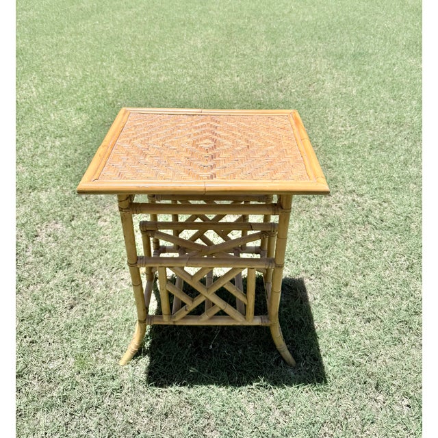 English Vintage Faux Bamboo Rattan Magazine Rack Side Table For Sale - Image 3 of 7