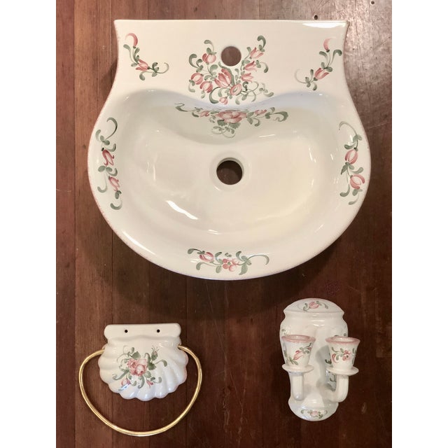 1990s Vintage Porcelain Sink Set Peint a La Main by Geo Martel 3