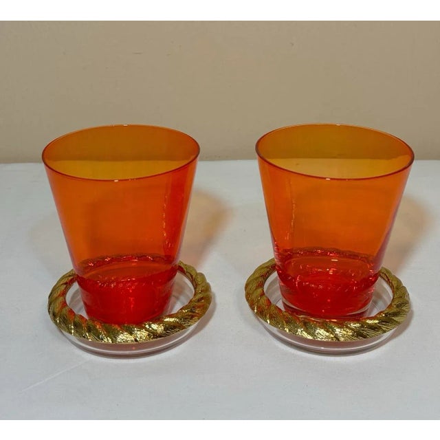 Mid 20th Century Set of 4 Vintage Hollywood Regency Gold/Brass Plated Rope Twist Rim Glass Coasters For Sale - Image 5 of 9