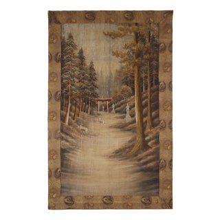 Japanese Embroidered Panel Journey to Mount Fuji Tapestry For Sale