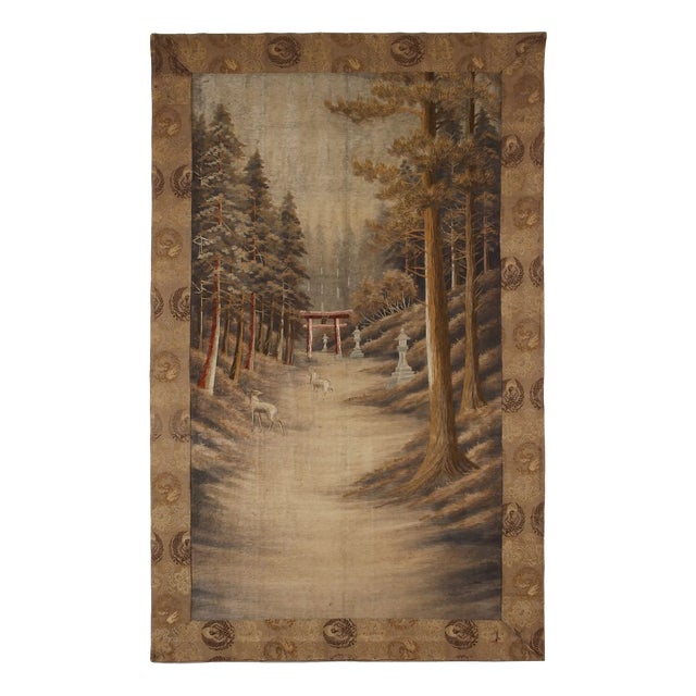 Japanese Embroidered Panel Journey to Mount Fuji Tapestry For Sale
