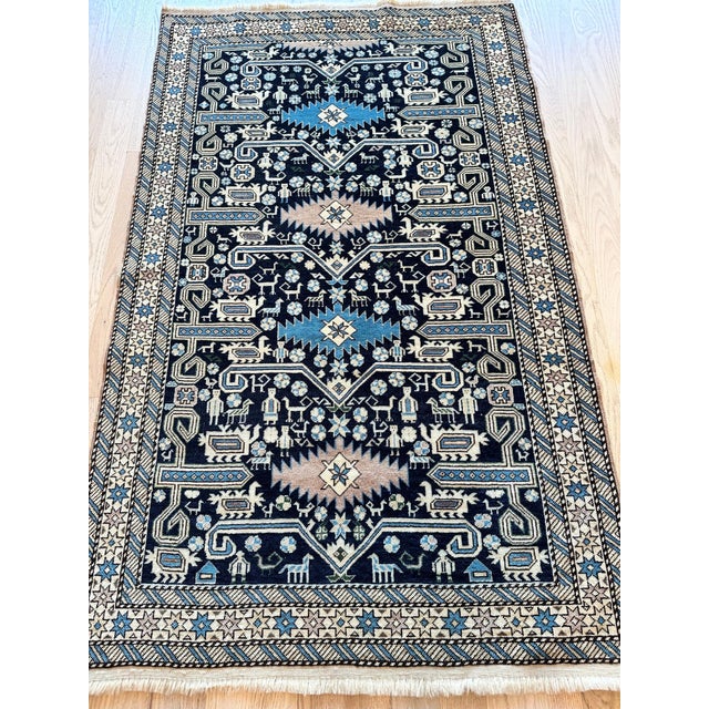 Antique Shirvan Rug, Hand Knotted Wool Oriental Rug Navy Blue, Light Blue, Ivory For Sale - Image 9 of 10